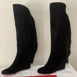 Authentic Christian Louboutin Fringe Wedge Suede Boots